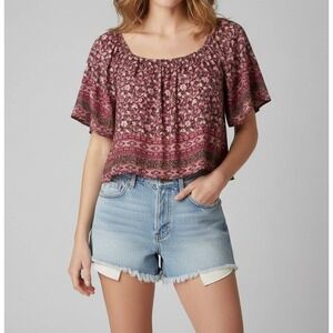 FOREVER 21 Boho Floral Print‎ Flutter Sleeve Crop Top Womens M